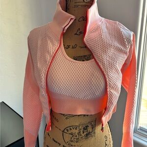 3 pcs Pink Athletic Set with jacket/sports bra, leggings (Small/Medium)